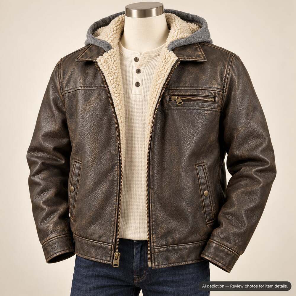 Levi's Faux Leather Hooded Jacket Size XL Brown Sherpa Lined